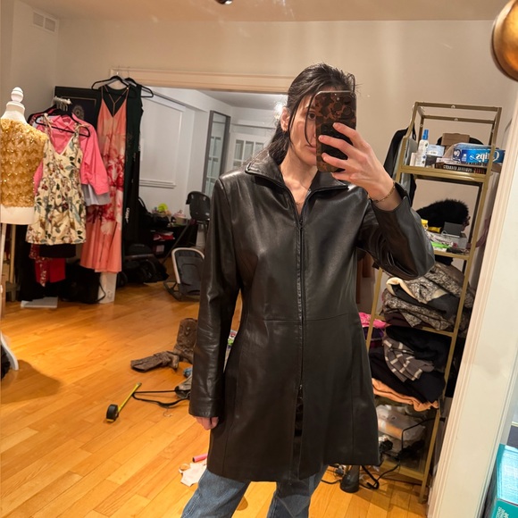 Vintage handmade Giotto Italy Black Leather Zip Coat Tailored Runway Jacket 46 - Picture 4 of 12